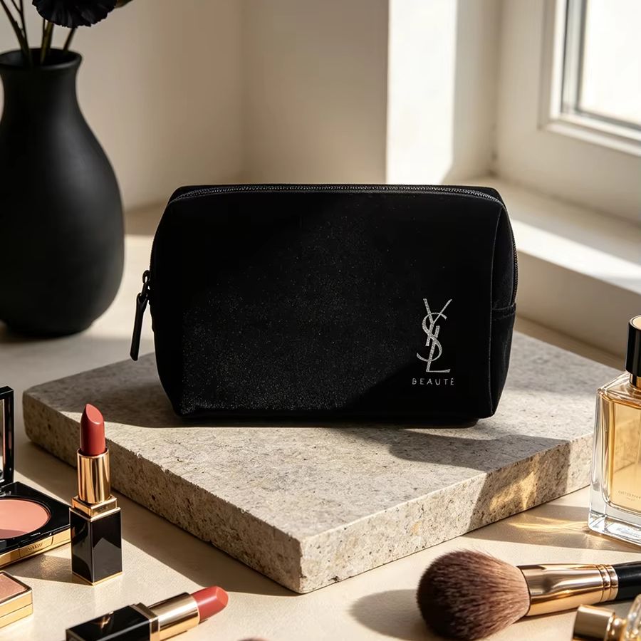 Ysl Beauty Makeup Bag - Borsa per cosmetici stampata nera di