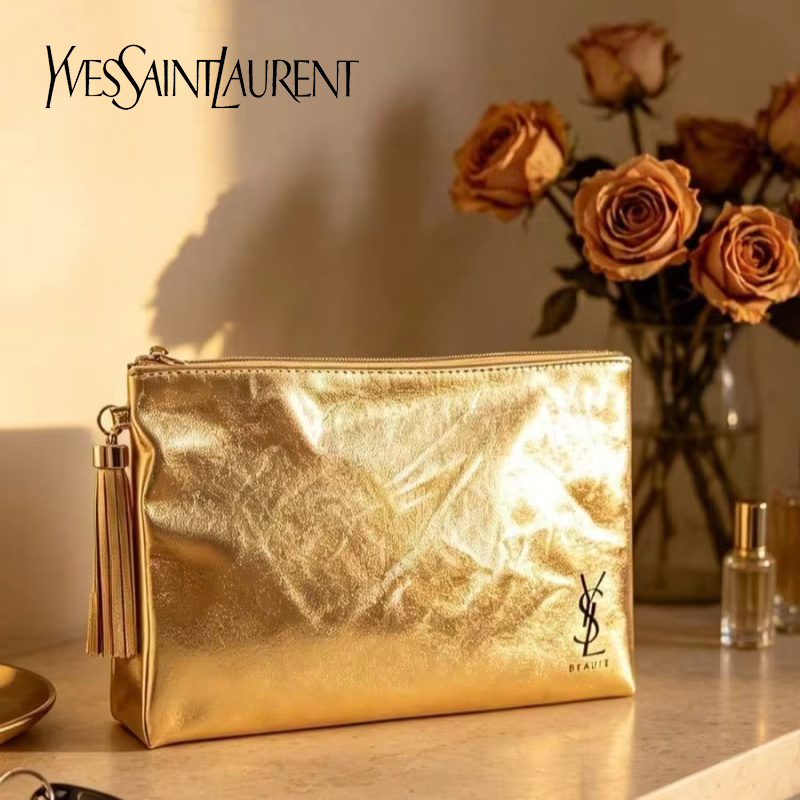 Ysl Beauty Makeup - Borsa Cosmetica Dorata YSL, Pochette Multifunzionale